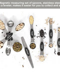 Magnetic Measuring Spoons Set Stainless Steel With Leveler Seven Piece Double Headed Spoons with ingredients