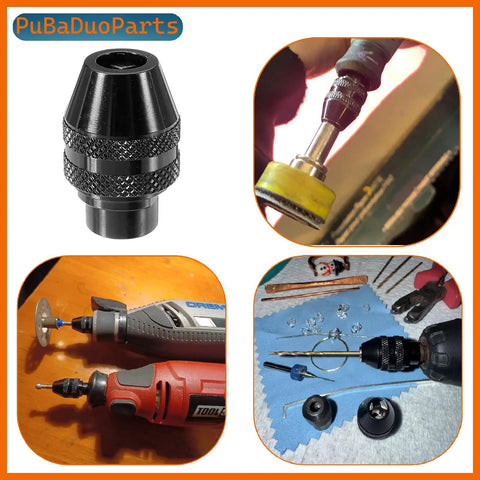 Five Pack Quick Change Keyless Chuck Adapter Kit For Rotary Tools with 1/32 to 1/8 inch shank, all-metal three-jaw chuck.