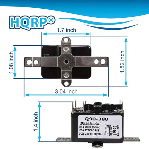 Beefy Enclosed General Purpose Fan Relay Replacement For Emerson 90-380 with dimensions and 24V coil, heavy-duty HVAC use.
