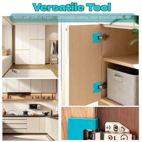 The Easy Hinge Mate Quick Install Hinge Jig With Magnetic Locking For No Drill Door And Cabinet Setup in use on cabinet door