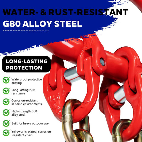 G80 Grade Two Leg Chain Sling With Grab Hooks 5 16 In By 5 Ft 4400 Lb Working Load Limit Zinc Plated Alloy Steel Rigging Gear For Engine Hoist Shop Crane Dang Tough Build