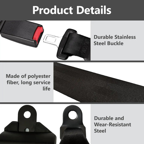 Two Seat Golf Cart Seat Belt Kit With 42 Inch Retractable Straps features stainless steel buckle and polyester fiber