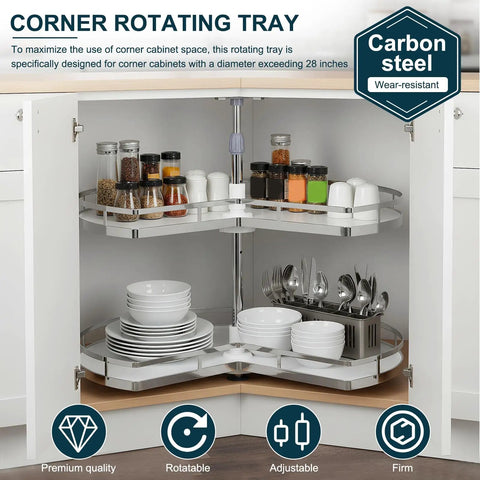 Two Tier Lazy Susan Replacement Shelves With Adjustable Height For Kidney Shaped Blind Corner Cabinets For Your Kitchen 270 Degree Turntable Organizer Space Saver