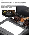 Automatic Home Coffee Machine With Small Touch Screen Built In Grinder Integrated Steam Pump 2L Movable Water Tank Auto Shutoff Easy Clean Quiet Pump All In One Espresso Maker For Everyday Coffee Lovers And Barista Vibes showing coffee bean grinder compartment with adjustable grind settings and beans inside