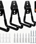 Top Shelf Garage Wall Hooks 3 Pack Heavy Duty Steel Square Storage Rack with mounting screws, ideal for hanging gear.