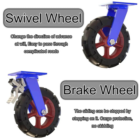 Badass Heavy Duty Industrial Swivel Caster Wheels Set Of Four Solid Rubber features swivel and brake wheels for easy maneuvering.
