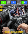 Dual Lens Articulating Borescope With Light, Ultra Thin 0.25in Probe, 5ft in use inspecting engine gears with dual camera display