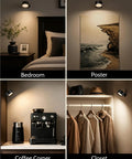 Cordless Rechargeable Wall Sconces With Remote, Magnetic Led Bedside Lamp In Sleek Black, illuminating bedroom, coffee corner, closet, and art.