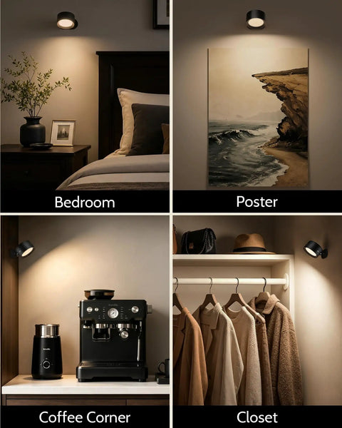 Cordless Rechargeable Wall Sconces With Remote, Magnetic Led Bedside Lamp In Sleek Black, illuminating bedroom, coffee corner, closet, and art.