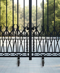 Rugged Tough As Nails Gate Wheels For Metal Tube Gates And Driveways With Solid Rubber Tires installed on metal gate
