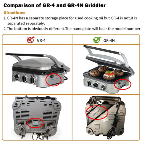 Comparison of GR-4 and GR-4N Griddler with key features highlighted for each model.