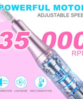 Top Shelf Pro Grade Nail Drill Electric File For Acrylic Gel Polish Killer 35000Rpm showing the powerful motor and adjustable speed feature.