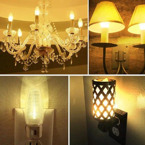 Cozy C7 LED Night Light Bulbs With E12 Candelabra Base, Clear Warm White 2700K, Non-Dimmable, in different fixtures