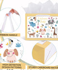 14.5 Inch Unisex Baby Gift Bag Set With Tissue Paper And Greeting Card For Baby Shower And Birthday Parties Cute Animal Design
