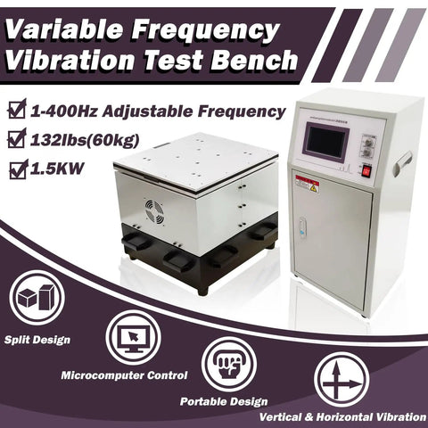 Built Tough Heavy Duty Vertical And Horizontal Vibration Test Bench That Gets The Job Done Simulates All Kinds Of Vibrations With Adjustable Frequency From 1 To 400 Hz For Superior Shock Resistance Evaluation 1.5KW 110V split design, 60kg control unit