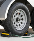 Heavy Duty Rubber Wheel Chock Set 4x4x8 With 36 Inch Nylon Rope Built Tough For Trucks Utility Vehicles And Ground Support Equipment