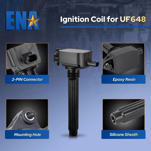 Set of 6 Ignition Coils and Iridium Spark Plugs UF648 showing epoxy resin and silicone sheath details