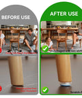 Comparison of wooden chair legs before and after using Chair Leg Floor Protectors For Wooden Chairs, Nail On Sliders That Stay Put, 16 Pack.