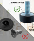 Eight Pack M8 Adjustable Rubber Furniture Levelers showing one-piece design and rubber base with screw comparison