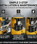 Simple 3-step installation and maintenance guide for CH-70 hydraulic press, cleaning, aligning, and lubricating for optimal punch die use.
