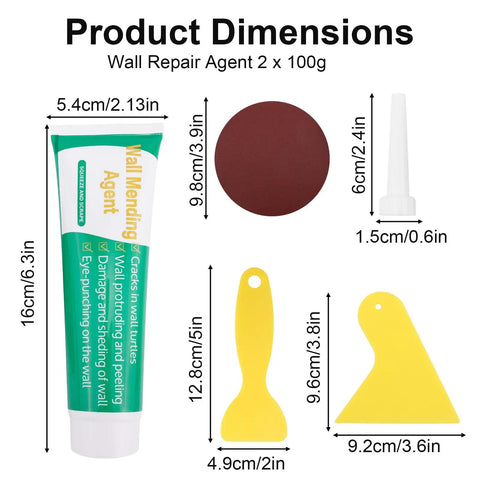 Dimensions of All In One Drywall Repair Kit For Holes And Cracks With Mending Agent, Scraper, Sandpaper, and Nozzle Extender