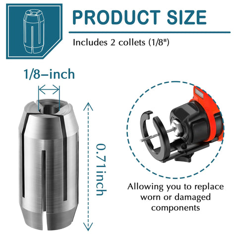 2 Pack Replacement Collet Kit For Spiral Saws And Drywall Cutout Tools One Eighth Inch Compatible With CN1 And DEWALT