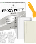 2 Part Epoxy Putty For Underwater Or Above Surface Repairs, 8oz White Pool Putty shown with box, gloves, and yellow tool