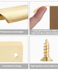 Gold Adhesive Edge Finger Pulls for Cabinets, 3.15 Inch No Drill Hidden Finger Pulls, brushed gold with screws and 3M adhesive