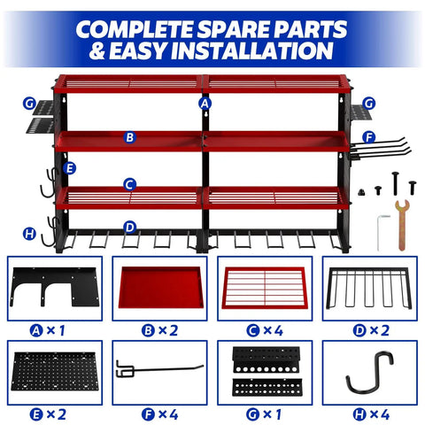 Beefed Up Heavy Duty Power Tool Organizer Wall Mount Rack With Four Levels And Eight Drill Holders for garage storage