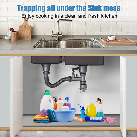 Under Sink Mat For Kitchen Waterproof 34 x 22 Inch Silicone Cabinet Liner With Lip Heavy Duty Drip Tray under cabinet with cleaning supplies