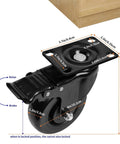 4 Inch Swivel Caster Wheels With Safety Dual Locking Brakes Heavy Duty 1800 Lbs Capacity, close-up of black non-marking polyurethane caster.