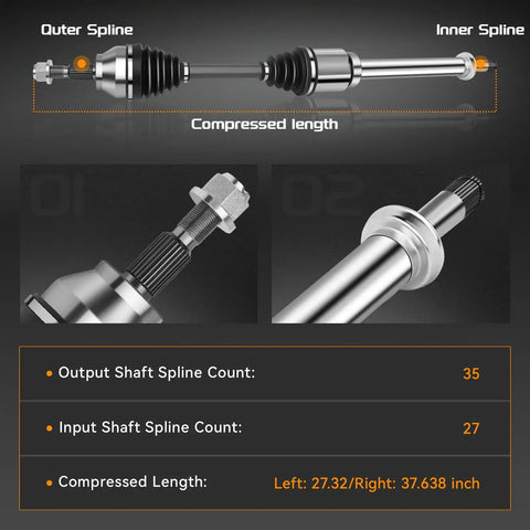 Front CV Axle Shaft Assembly For Ford Escape 2013 To 2019 1.5L 1.6L 2.0L FWD And Lincoln MKZ 2013 2.0L Turbo FWD Front Driver And Passenger Sides Pair Set, 35/27 spline