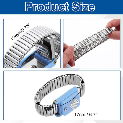 Image showing close-up views of the Set Of 5 Blue Anti Static Wrist Straps For ESD Protection Adjustable 21 To 32 Cm Length 6.7 Inch Perimeter Wristbands.
