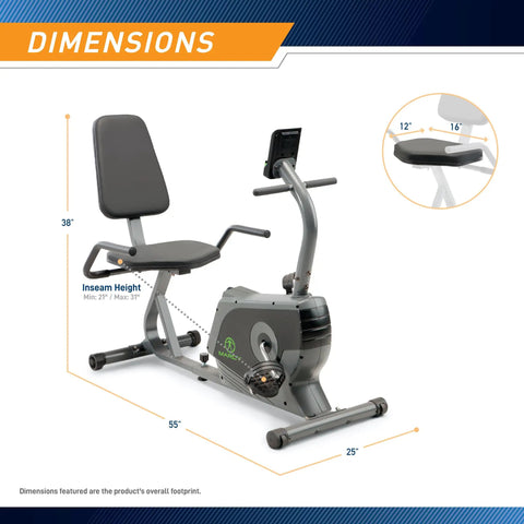 Dimensions of Magnetic Recumbent Exercise Bike For Home Gym With Digital Monitor Quick Adjustable Seat Cushioned Backrest