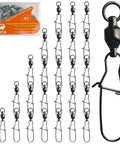 25 Pack High Strength Fishing Snap And Swivels Set With Six Stainless Steel Ball Bearings For 360 Degree Rotation And 33 Lb Test Tough As Nails Lure Action For Freshwater And Saltwater Use, black snap swivel