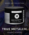 Front view of MEYSPRING Sterling Lining silver metallic pigment powder jar for epoxy/resin and makeup