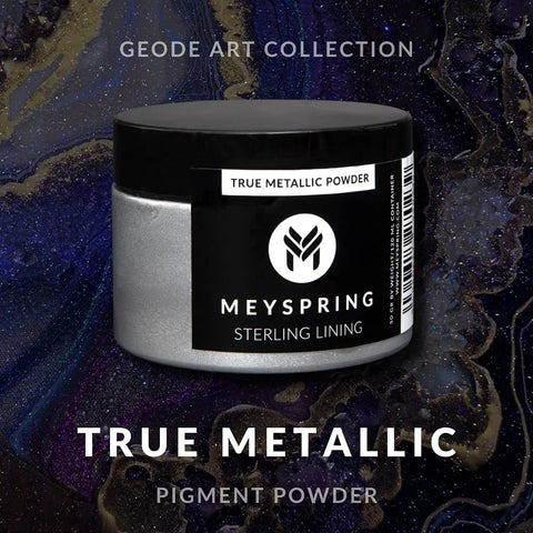 Front view of MEYSPRING Sterling Lining silver metallic pigment powder jar for epoxy/resin and makeup