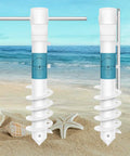 Heavy Duty Beach Umbrella Sand Anchor Base With 5 Spiral Screw Design And Removable Stainless Steel Handle displayed on beach