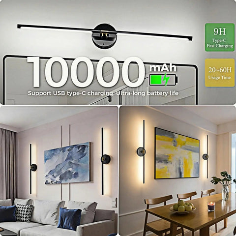 Wireless Wall Sconces Set Of Two With 10000Mah Rechargeable Battery Cordless Lights illuminated in modern living room setting.