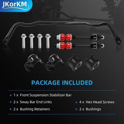 Front Stabilizer Bar And Sway Bar Link Kit For Ram 1500 2009 2010 2011 2012 2013 2014 2015 2016 2017 2018 2019 2020 2021 2022 Classic Dodge Ram Replacement 55398938AC with bar, links, bushings, and screws