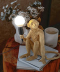 Resin Sitting Monkey Table Lamp With LED Light, Cute Animal Desk Lamp For Living Room, Bedroom, Home Office And Kids Room, Stylish Gold Finish, Handcrafted Decor Accent
