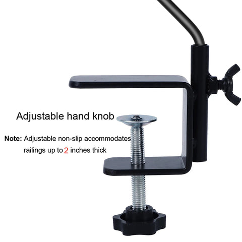 Hella Durable Expandable Deck Hook With A Two Inch Non Slip Railing Mount adjustable hand knob for secure railing clamps