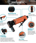 Badass One Quarter Inch Air Angle Die Grinder With Nimble Ergonomic Handle And Reliable Safety Trigger For Rock Solid Metal Polish and Swift Precision Cuts At Twenty Thousand Rpm Shop Ready - Features airflow control knob and ergonomic design.