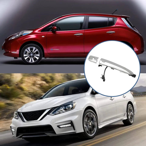 Chrome Driver Side Exterior Door Handle With Sensor And Smart Keyless Entry For Nissan 2009 2018 Sentra Murano Maxima Leaf Front Left Replacement Easy Install OEM Design Plug And Play image with Nissan Leaf and Sentra