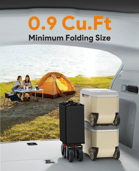 Beefed Up Heavy Duty Foldable Wagon Cart With All Terrain Wheels in 0.9 cu.ft size in car trunk near camping site.
