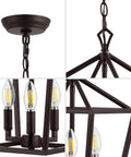 Oil Rubbed Bronze 3-Light Pagoda LED Pendant Lantern With Rustic Iron Frame, chandelier details including bulbs and frame
