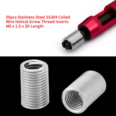 Close-up of Heavy Duty M6 X 1.0 Stainless Steel Thread Inserts Kit 50 Pcs SS304 Coiled Wire Helical Inserts for Tougher Screw Joints