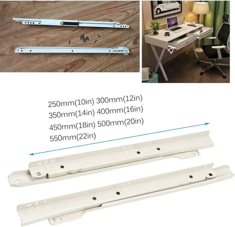 20 Inch Metal Drawer Slides Heavy Duty Drawer Runners With Screws White Bottom Fix Pull Out Rails Repair Kit Rust Resistant Smooth Quiet Operation 2 Pack, white metal slides