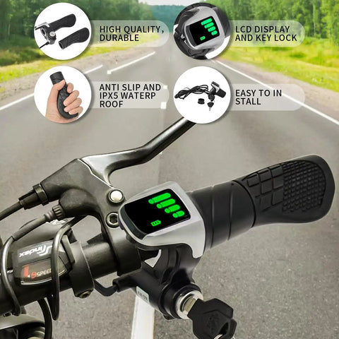 36V Twist Grip Throttle With LCD Power Display And Key Lock, Universal Fit For E Bikes Scooters And Motorcycles on handlebars