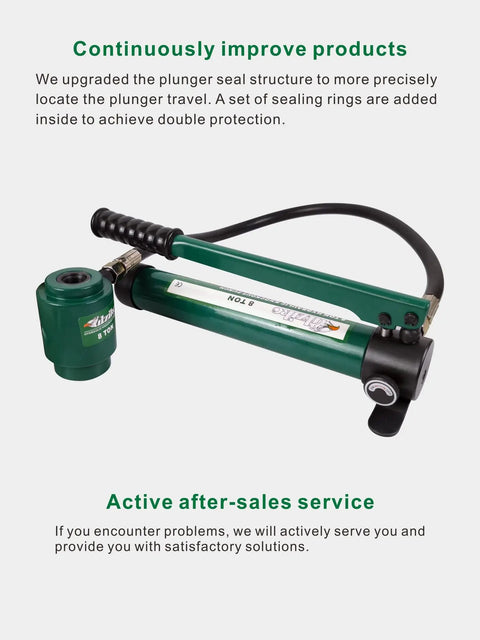 Hydraulic Knockout Punch Set With Separable Pump for Electrical Conduit Hole Cutter highlighting plunger seal and double protection feature
